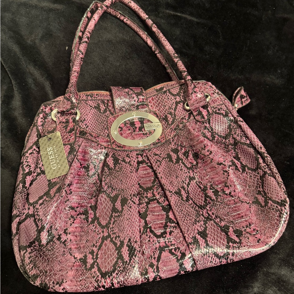 GUESS Purple and Black Snake Print Shoulder Bag